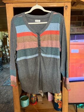 Maurices Gray Ribbed 24/7 Henley Sweater